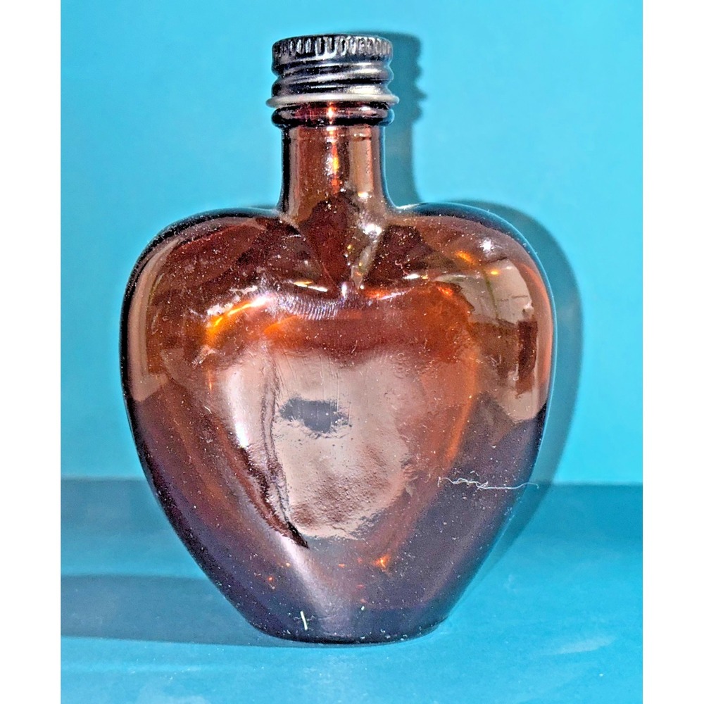 Vintage Wheaton USA Amber Apple Glass Bottle Screw Top Flask 4in Figural